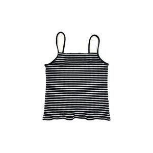 Madewell Ribbed Spaghetti-Strap Tank Top in Black and White Pearl Ivory – Medium